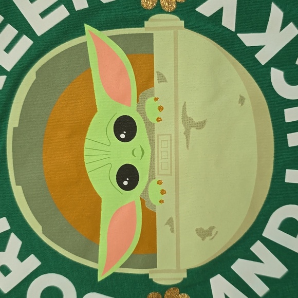 STAR WARS GREEN BOYS "BORN GREEN AND LUCKY" SHORT SLEEVE TEE SIZE SMALL - Picture 3 of 7